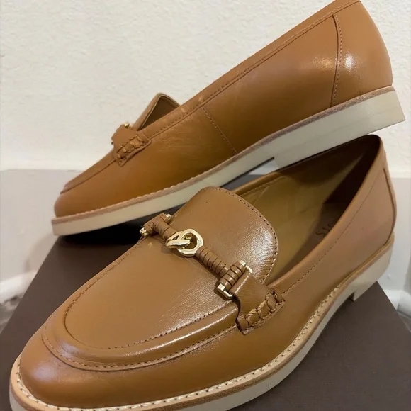Talbots Tan Leather Loafers Gold Horsebit Comfort Flats Size 7 - Picture 4 of 6